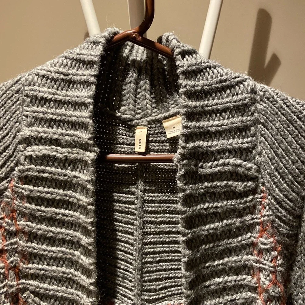 Anthropologie Moth gray longline open cardigan sweater size medium - Picture 3 of 11
